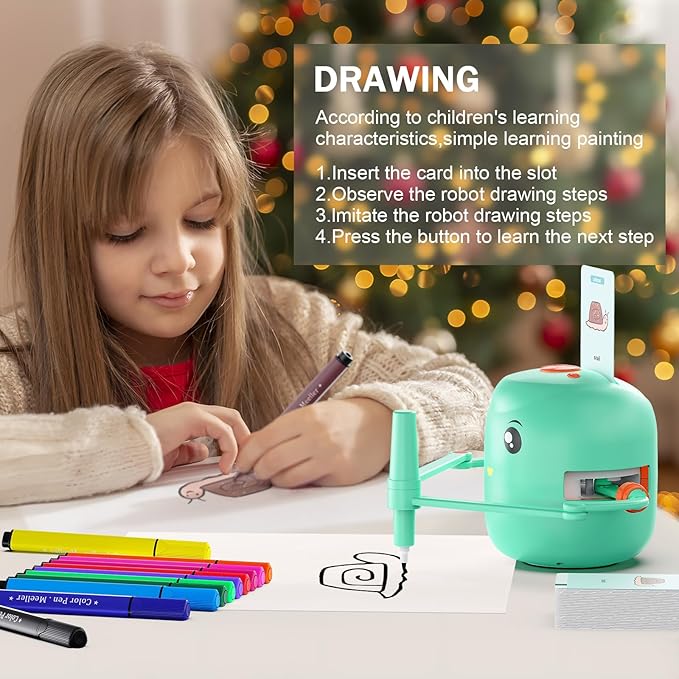 Smart Drawing Robot for Kids,Montessori Educational Painting Toy for 5+ with Voice Interaction&16 Color Pens,Magic Drawing Robot with 150 Learning Word Cards ,Ideal Gift for 5+ Year Old Boys Girls