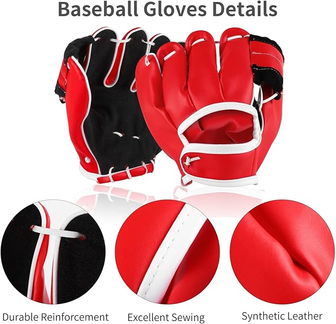 Aodaer 2 Pack T Ball Sets Baseball Glove and Ball Set for Teenager Easy Catch, Yard Lawn Game, Baseball Play - Black and Red