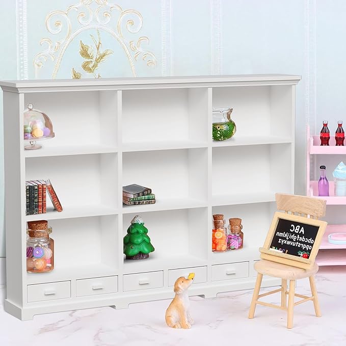1:12 Scale Dollhouse Bookshelf, Multi-Functional Dollhouse Book Shelf for Displaying Mini Books and Accessories, Great Addition to Your Dollhouse Furniture Collection