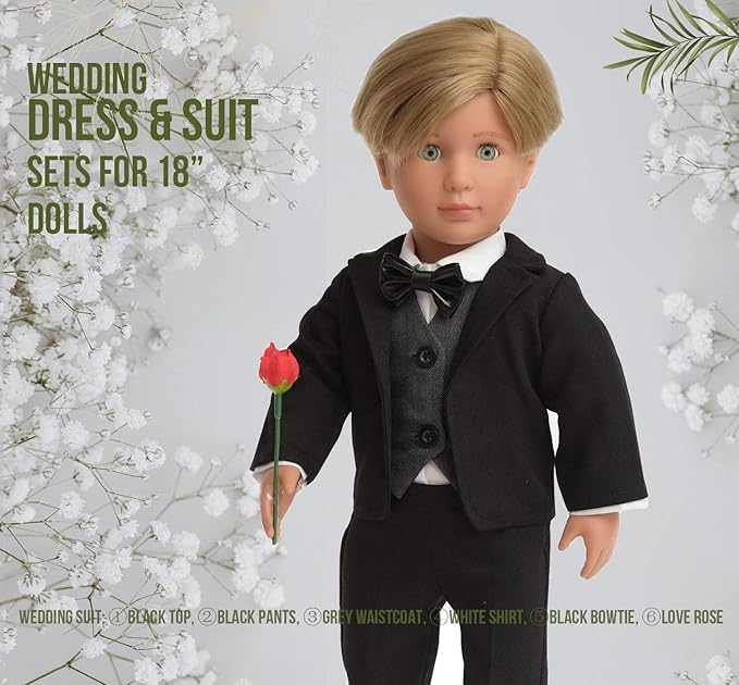 Doll Clothes First Communion Wedding Suit Set Rose Gentleman Outfits Fit American 18 inch Boy Dolls