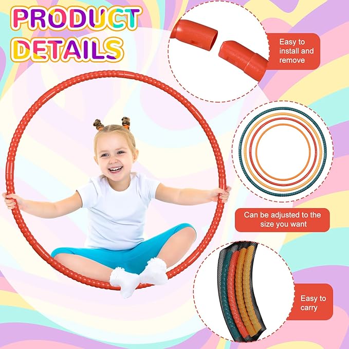 Sratte 8 Pcs Color Hoop Detachable Adjustable Exercise Ring Plastic Hoop for Gymnastics Dog Agility Equipment Party Decor, 4 Colors