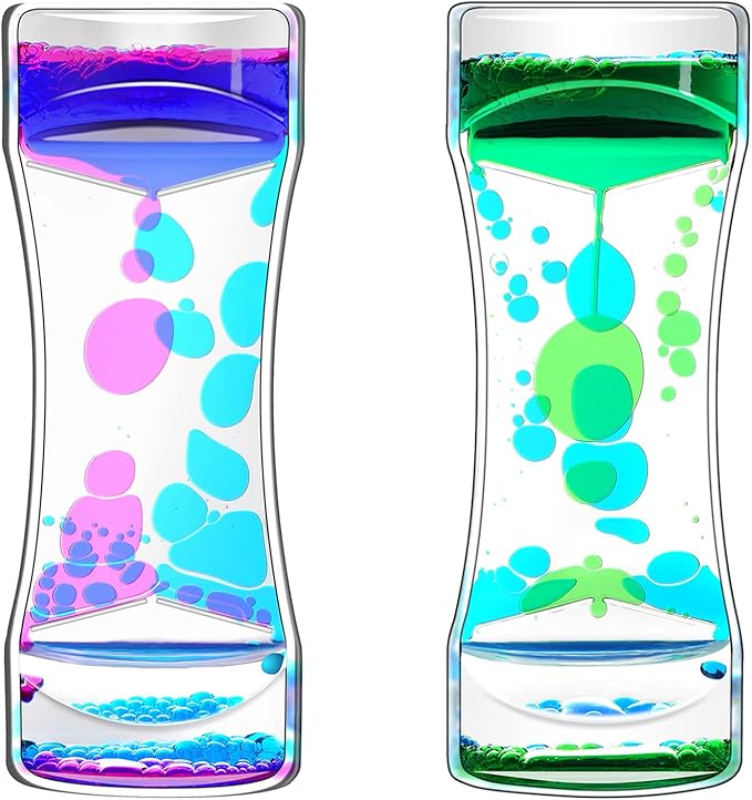 FKYTION Liquid Motion Bubbler Timer Pack of 2 Great Desktop Colorful Hourglass Liquid Bubbler Small Calming Relaxing Toys Sensory Anxiety Autism ADHD Fidget Toys