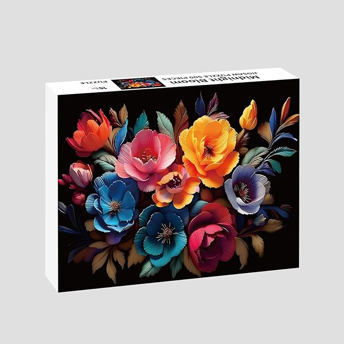 Puzzles for Adults 500 Pieces, Flowers Puzzle Jigsaw Puzzles 500 Pieces - Midnight Bloom, Impossible Puzzle for Home Decor, Finished Size 20.47 * 14.96”, with 1:1 Poster, Letter on The Back