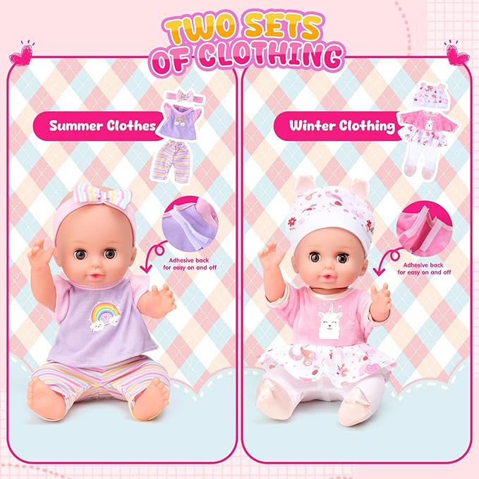 AuntyFey Baby Doll with Accessories Set, Baby Dolls Set for Toddler Girls 3-5 6-12, Baby Doll Playset, Baby Dolls for 5 Year Old Girls, Baby Doll Toys Pretend Play Toy(Backpack)
