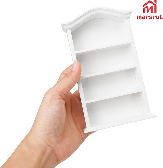 Dollhouse Bookcase 1:12 Scale Miniature Mini Bookshelf Doll House Book Shelves for Small Items Accessories Furniture Wooden 4 Floors Display Cabinet Decoration Home Bedroom, White