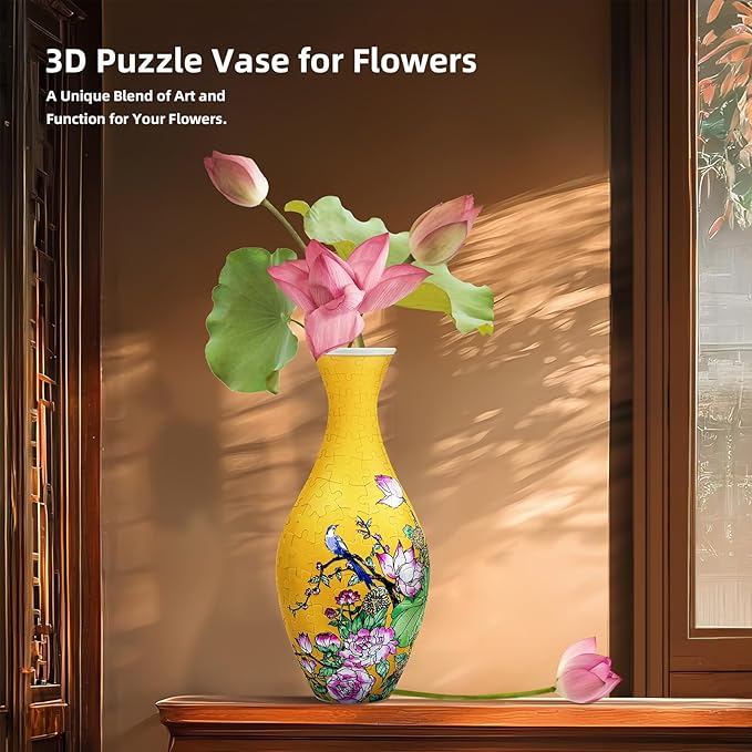 3D Puzzle Vase for Adults, 160 Piece Unique Flower Vase, Crafts for Adults, Home Decor Gift for Flower Arrangements (Lotus)