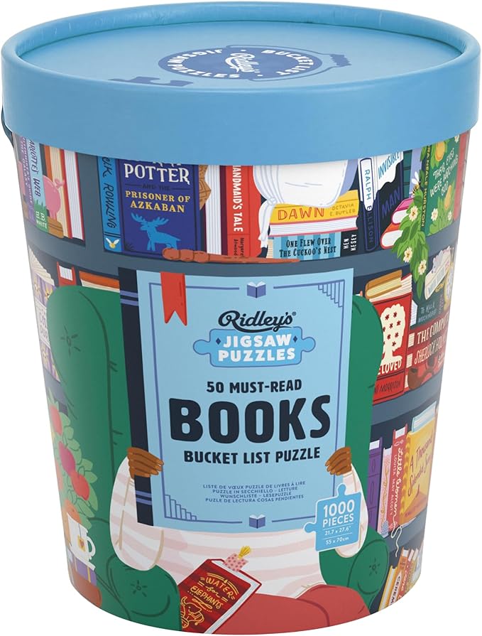 Ridley's: 50 Must-Read Books Bucket List 1000-Piece Puzzle - Unique Art Style for Book Lovers - Library or Office Décor After Completion