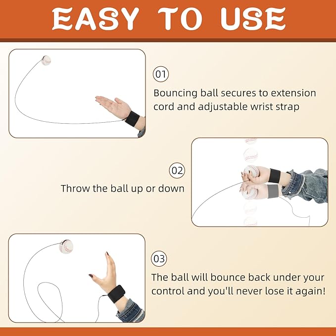 5/10/20/40 PCS Baseballs Wrist Return Ball on a String 2.36 Inch Rebound Bouncy Ball with Strap Sport Soccer Tennis Party Favors, Wrist Exercise, Outdoor Fun Activity for Kids & Adults