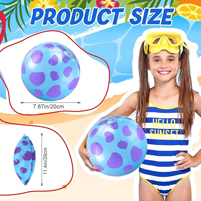 12 Pack Monster Cartoon Themed Beach Ball 7.87" Bulk for Summer Pool and Beach Game Gifts Blue Birthday Party Supplies Decorations Favor