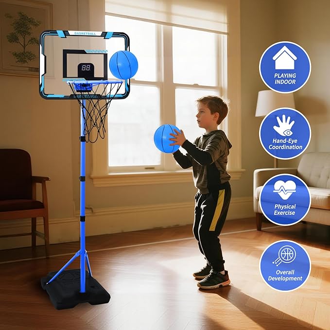 Nattork Kids Basketball Hoop, Adjustable Height Toddler Basketball Hoop Stand, Indoor Outdoor Basketball Goal Toy for Boys Girls Ages 3~8 Years Old, Includes 3 Balls, Ideal for Birthday Gift