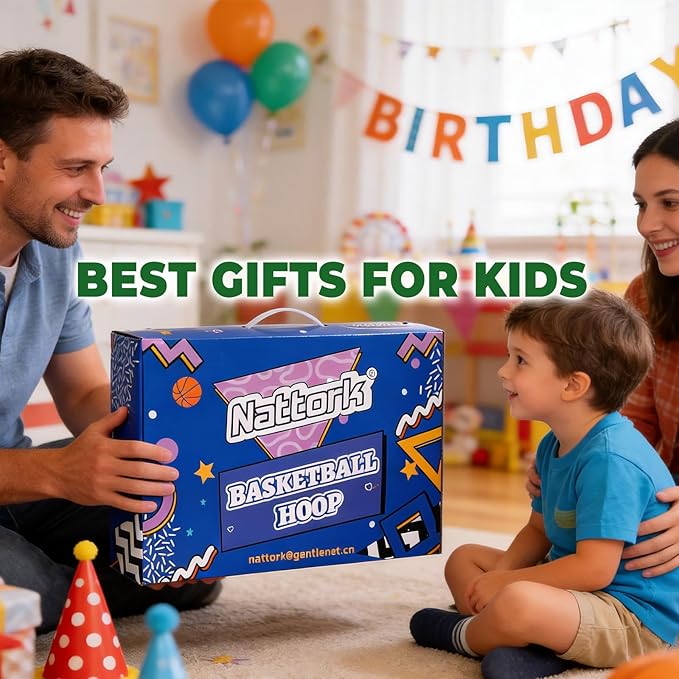 Nattork Kids Basketball Hoop, Adjustable Height Toddler Basketball Hoop Stand, Indoor Outdoor Basketball Goal Toy for Boys Girls Ages 3~8 Years Old, Includes 3 Balls, Ideal for Birthday Gift