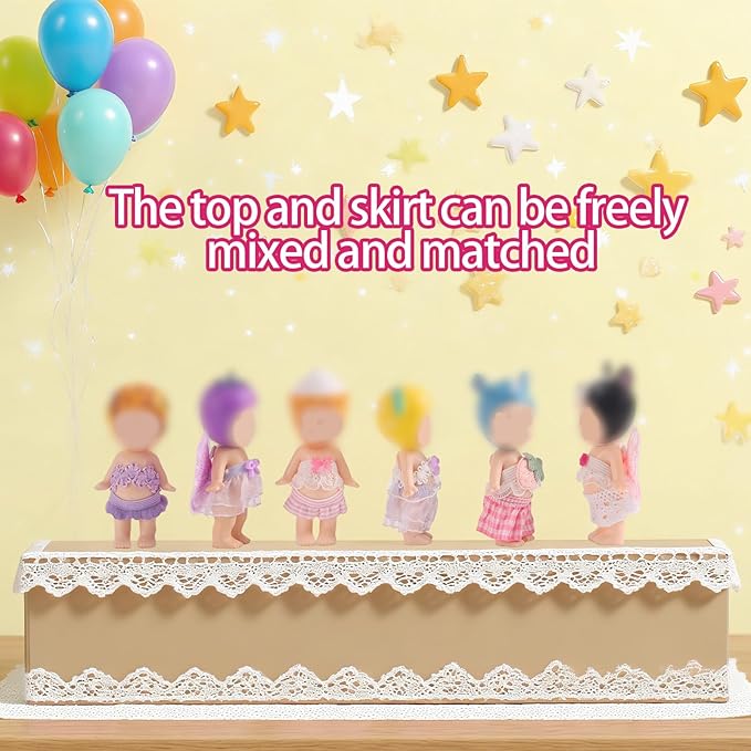 6 Sets Clothes for 3in/7.62cm Collectible Dolls, Handcrafted Adorable Doll Clothing Outfit Costume with Tops and Skirts Dress Accessories for Toy Enthusiasts Display & Decoration (Pink, Purple)