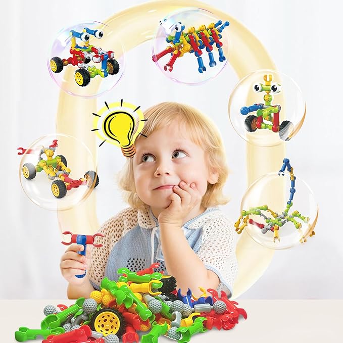 Stem Building Toys for 3 4 5 6 7 8 Year Old Boys Girls Kids,180 Pieces Building Blocks Educational Learning Toys with Large Storage Box,Ideal Christmas Birthday Gifts