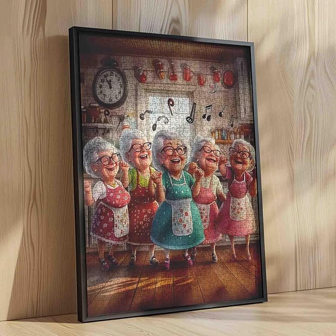 Old Woman Dancing in Kitchen Jigsaw Puzzles for Adult 1000 Piece Funny Good Friends Puzzles Wall Decor Happy Grandma’s Key Puzzles Magic Jigsaw Puzzle Family Challengings,Game Friendship Gift