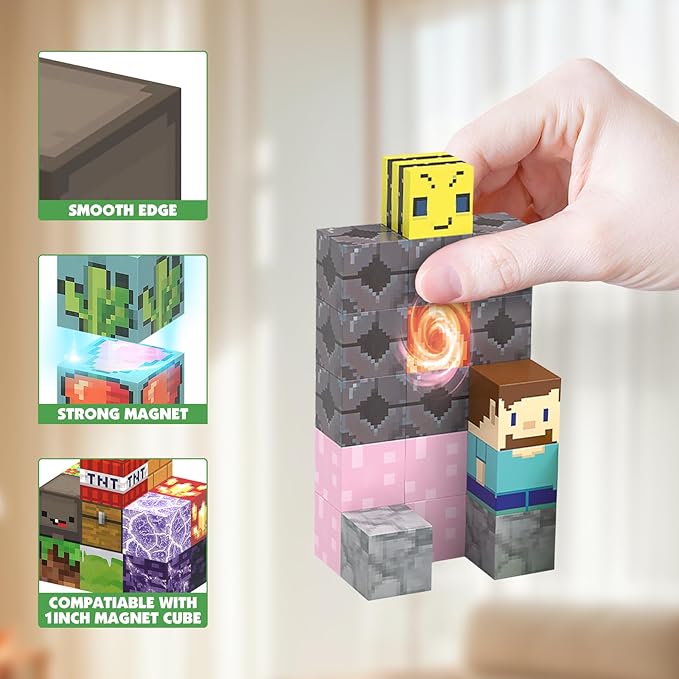 JIMI 120PCS Magnetic Blocks Building Toys, Magnetic Building Blocks Set for Boys Girls Ages 3+, 1 inch Magnet Cubes Montessori Sensory Stacking Construction Toys Christmas Birthday Present
