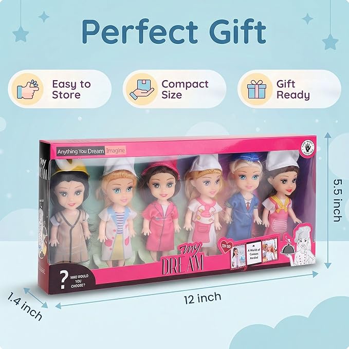 Liberty Imports Little Career Toddler Dolls with Dresses, Girls Imaginative Pretend Play Mini Small Dolls with Outfits for Chef, Doctor, Pilot, Engineer, Teacher & Baker (Career)