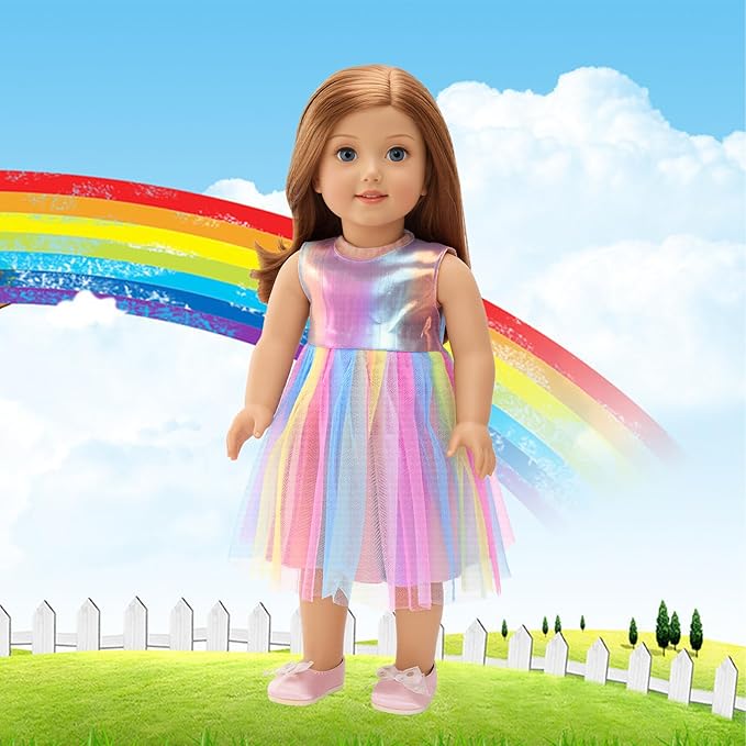 BARWA Doll Clothes and Accessories for 18 inch Dolls Mermaid Casual Tutu Dress, Outfits, Swimsuit, Underwear… (J: 2 pcs Rainbow Tutu Dresses)