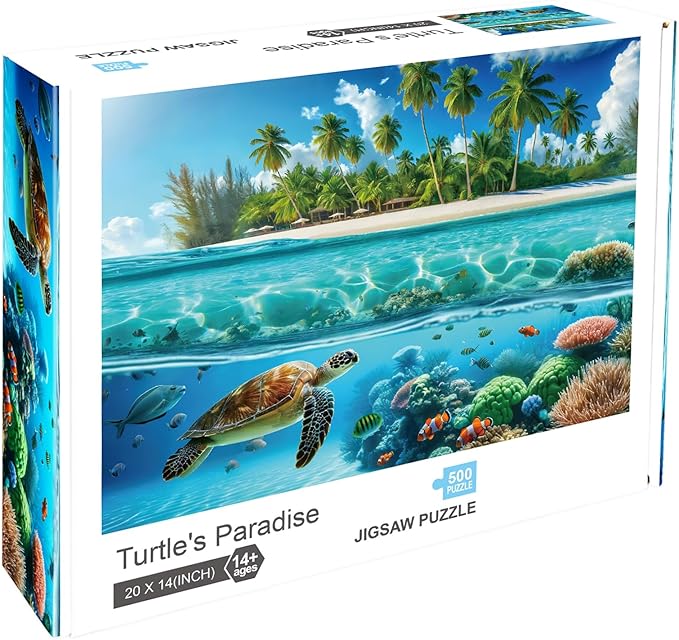 Sutinban Sea Turtle 500 Piece Puzzles for Adults, Coolest Hard Puzzle 500 Pieces, Wave Spirit Hawaii Ocean Jigsaw Puzzles Home Decor Happy Family Game for Adults, 20’’x14.2’’