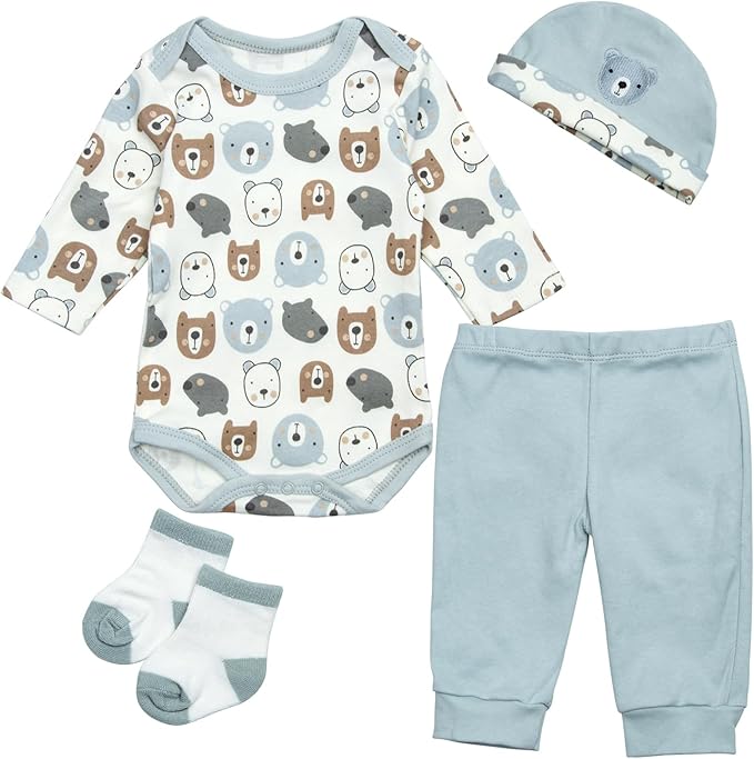 Reborn Baby Dolls Clothes Boy Bear Head 4 Pcs Set for 17-22 Inch Newborn Baby Dolls Boy Clothes Accessories Outfits