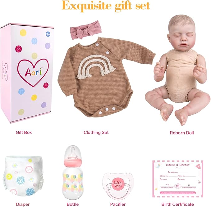 Aori Realistic Reborn Baby Dolls - Real Life Like Newborn Baby Doll with Flexible Limbs, Weighted Soft Body Real Looking Reborn Doll Set with Outfit for Kids 3+, Parents, Elderly and Collectors