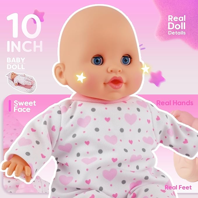 SMILESSKIDDO Baby Doll, Soft Body Baby Dolls Set with Bassinet & Accessories, First Toddler Doll with Eyes Open/Close, Pretend Play Gift for Girls Ages 1 2 3 4 5 6