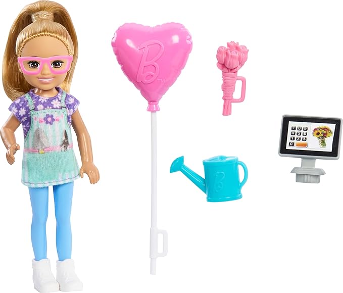 Barbie Doll & Accessories Toy Set, Chelsea Can Be Florist with 5 Flower Shop-Themed Pieces Including Bouquet & Register