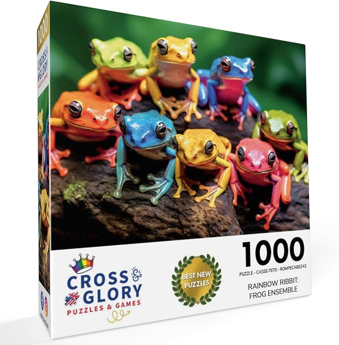 Cross & Glory - Rainbow Ribbit: Frog Ensemble - 1000 Piece Jigsaw Puzzle for Adults | Vibrant Puzzle | Premium Quality | Unique Artwork