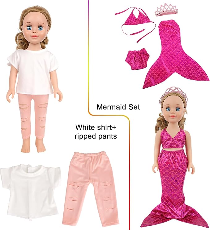 MSYO 10 Sets Doll Clothes for 17 - 18 Inch Dolls, 16 Pcs Fashion Outfits Variety Pack, Floral Dresses, Casual Wear & Pajamas, Girl Doll Dress - Up Set for Play & Gifting