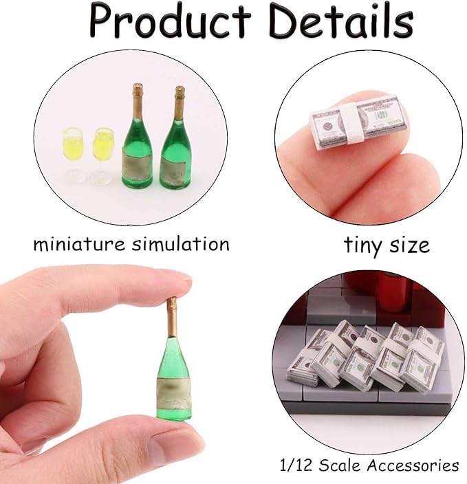 Miniatures Dollhouse 1 12 Scale Accessories 400 Pcs Tiny Money with 1 Set Miniature Champagne Bottles Set Model for Miniature Doll Accessories,Action Figure Props,DIY Craft Projects