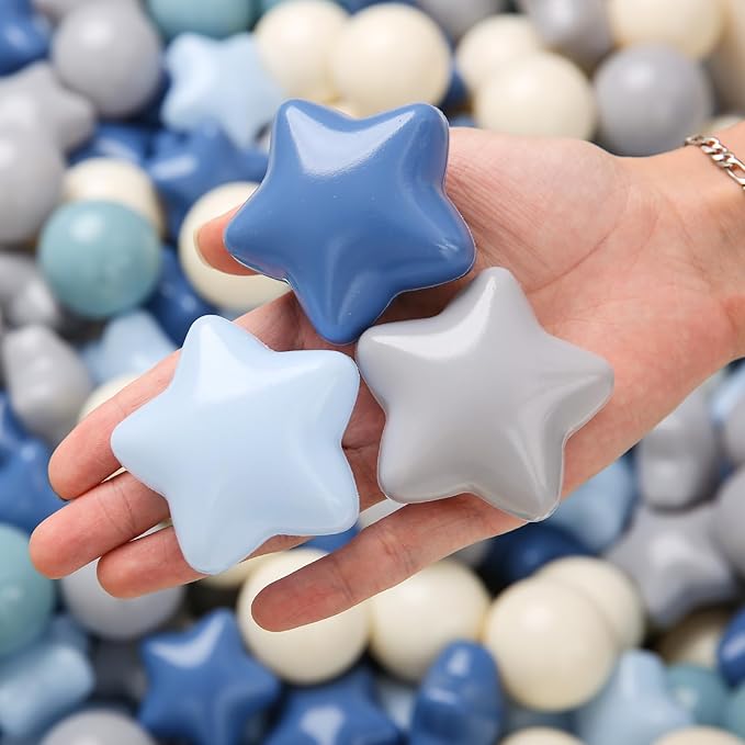 TRENDPLAY Star Ball Pit Balls for Toddlers -50 100 200 Count Star Balls Different Shapes, Non-Toxic Plastic Balls for Safe Play, Boys Girls Festival Party Decoration
