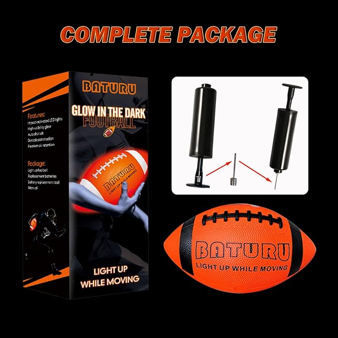 Glow in The Dark Football, Light Up Football, Junior NO 6 - Birthday Easter Stuffers Gifts for Boys Kids Teen Youth 8 9 10 11 12 Year Old, Catch Games in Backyard Camping Beach Outdoor (Orange+Black)