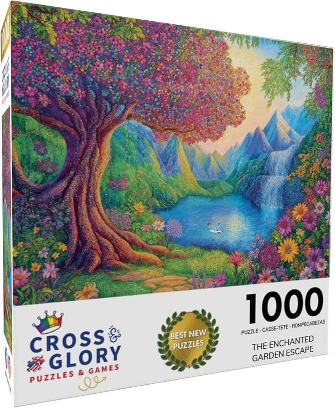 Cross & Glory - The Enchanted Garden Escape - 1000 Piece Jigsaw Puzzle for Adults | Colorful Tree of Life Artwork | Challenging Puzzle for Adults for Puzzle Lovers