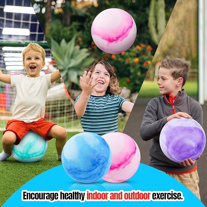 New Bounce Inflatable Bouncing Balls – Set of 4 Marbleized 8.5" Balls with Pump & 2 Pins – Sensory Play for Kids & Pets – Indoor/Outdoor Playground Toy