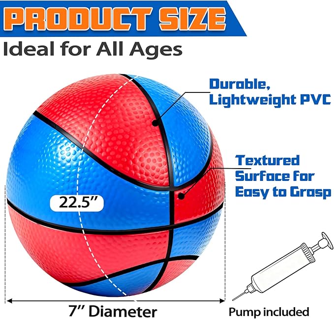 Hymaz 6 Pack Mini Basketballs 7 Inch Size 3 with Pump, Kids Small Basketball Set for Basketball Hoop Party Arcade Games, Water Pool Basketball Sports Toys Gifts for Kids Toddlers Indoor Outdoor Play