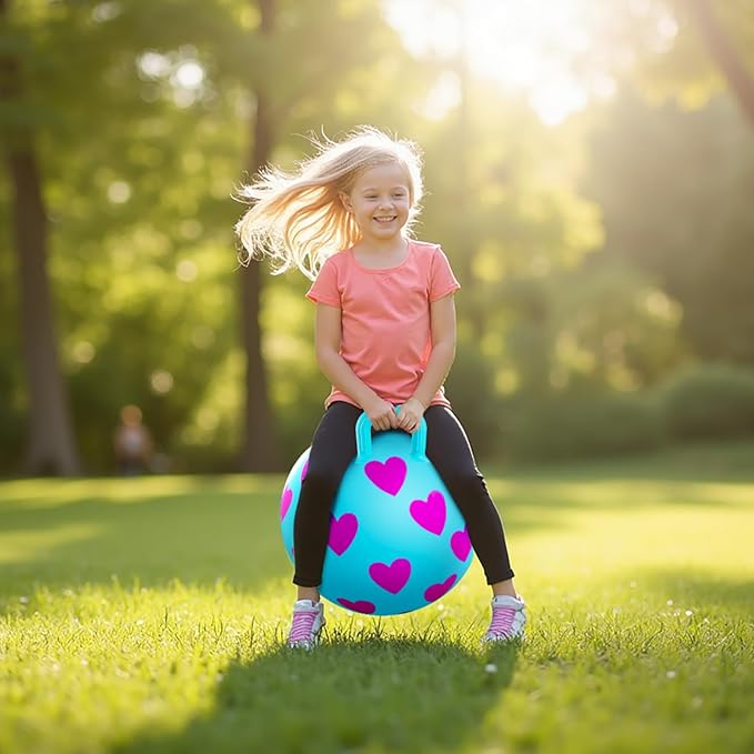 EVERICH TOY Hopper Ball,15In Sit On Bouncy Ball with Handle, Pink Heart Girls Toys - Fun Indoor Active Play, Inflatable Balance Toys for Girls Boys Birthday Gifts 3 4 5 6 Years Old