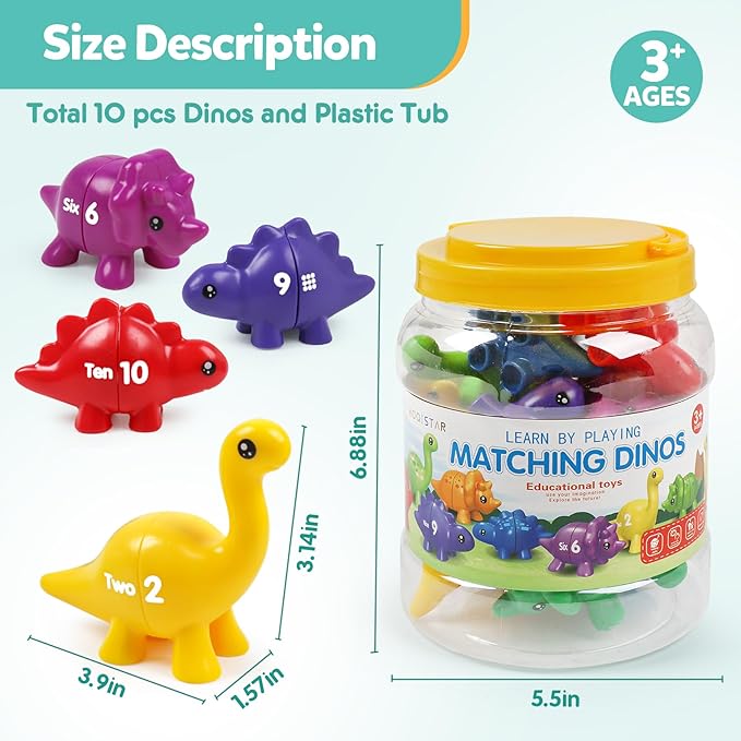 TSYAN Matching Number Counting Dinosaur Toys with Double-Sided 1 2 3 Number Preschool Learning Sensory Sorting Educational Fine Motor Toys Sets for Kids Toddler Aged 3+ Years Old…