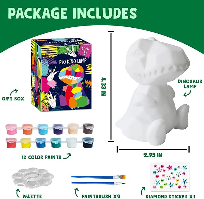 Goody King Paint Your Own Dinosaur Lamp Kit, Easter Basket Stuffers, DIY Night Light, Arts & Crafts for Teens Girls Boys, Painting Kit for Kids, Easter Birthday Gifts for Kids Ages 3 4 5 6 7 8+