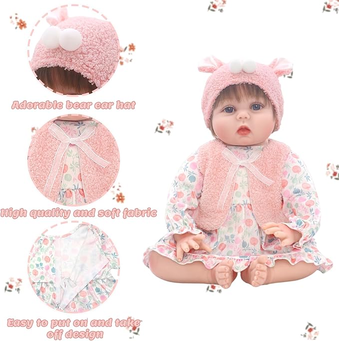 2 Set Reborn Doll Clothes for 20-22 inch Girl Dolls, 6PCS Baby Doll Clothes Accessories Outfits Include Dress Coat Headband Hat Socks