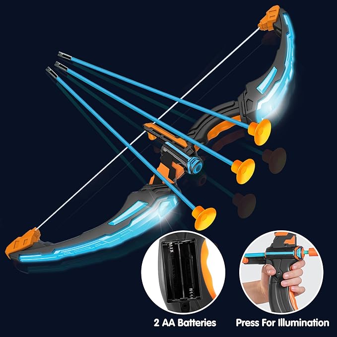 JOYIN LED Bow and Arrow for Kids, Light Up Archery Toy Play Set with Suction Cups Arrows, Targets & Arrow Case, Indoor and Outdoor Hunting Play Gift Toys for Boys Girls 6-12