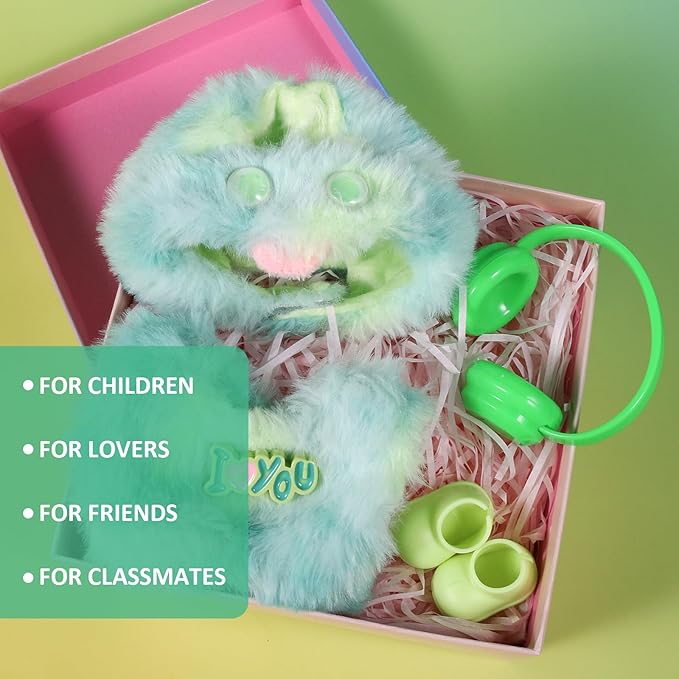 17cm Doll Clothes Set for Labubu Dress Up,Cute Outfit ,4 Piece Hat Overalls Headphones Shoes Dolls Clothing Accessories(NO Doll) (Green)