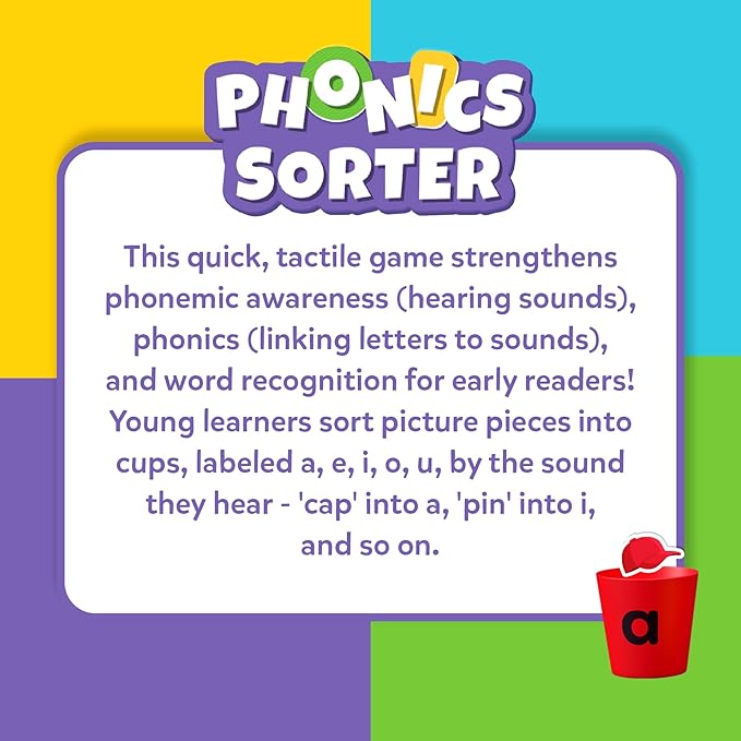 Skillmatics Learning Toys – Phonics Sorter, Vowel Sorting & Early Reading Activity for Kids, Educational Preschool & Kindergarten Toy, Builds Phonemic Awareness, Gifts for Boys & Girls Ages 4, 5, 6, 7