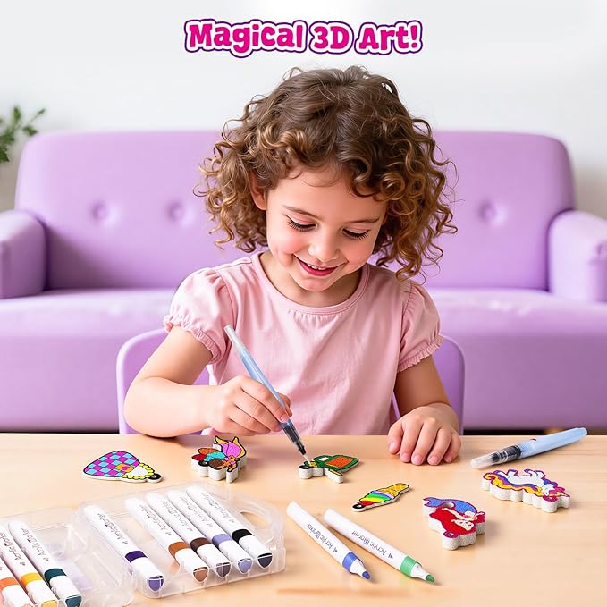 JoyCat Art Kit- 3D DIY Foam Texture Painting Kit, Unicorn & Princess Magic Puffy Paint Kit, Easter Basket Stuffers, Craft Kits for Kids, Creative Gift for Girls & Boys Ages 4, 5, 6, 7, 8, 9, 10