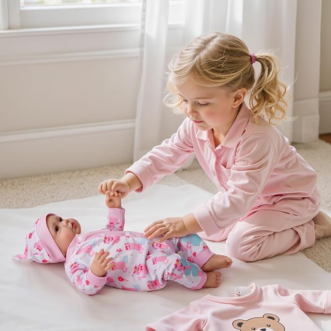 BABESIDE 2 Pcs Reborn Babys Doll Clothes for 17-22 Inch Baby Dolls, Pink Cat Pattern Reborn Baby Dolls Accessories Set with Hat, for Reborn Doll Girls Boys (Dolls not Included)