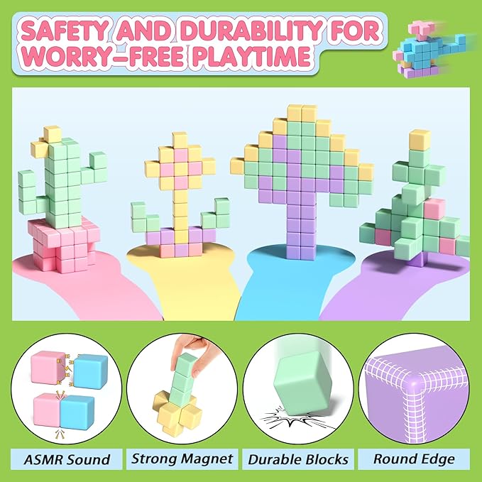 45PCS Magnetic Blocks - Toddler Girl Toys, Magnet Building Blocks, STEM Sensory Outdoor Autism Toys for 3-5 Year Old Boys & Girls, Magnetic Cubes Classroom Must Haves for Kids Ages 3+