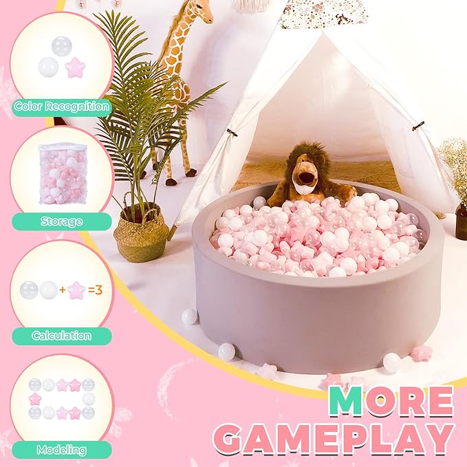 TRENDPLAY Star Ball Pit Balls for Toddlers -50 100 200 Count Star Balls Different Shapes, Non-Toxic Plastic Balls for Safe Play, Boys Girls Festival Party Decoration
