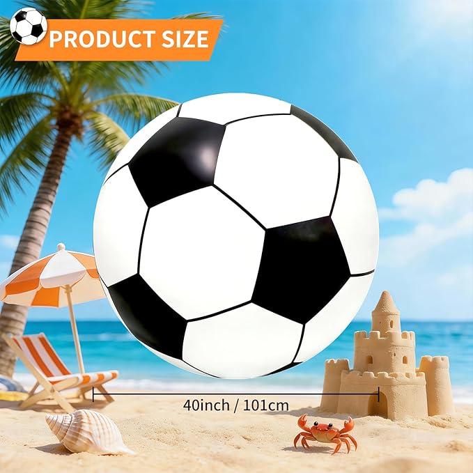 3 Pcs 40 Inch Giant Inflatable Soccer Ball, Huge Beach Football Large Sport Balls Jumbo Beach Balloons Oversized Soccer Party Favors for Birthday Decoration, Gift, Outdoor Sports, Pool, Backyard