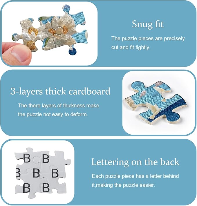 Beach Puzzles for Adults 1000 Piece, Flower Puzzles Ocean Seashells Bird, Floral Challenge Jigsaw Puzzle