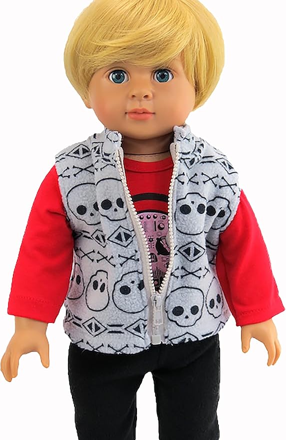 American Fashion World Skull Outfit Set for 18-Inch Dolls | 3 Piece | Premium Quality & Trendy Design | Dolls Clothes | Outfit Fashions for Dolls for Popular Brands