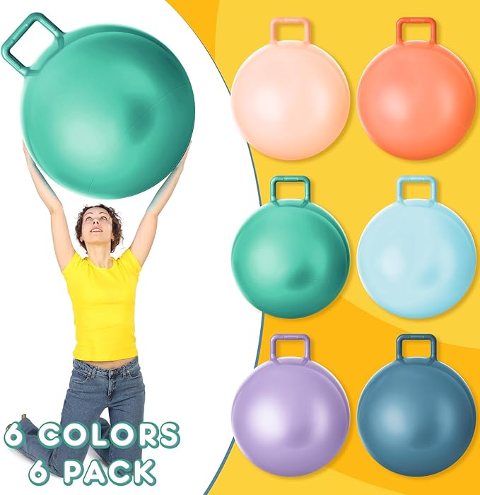 Lewtemi 6 Pcs Hopper Ball Carnival Outdoor Games 32 Inch Jumping Hopping Inflatable Bouncing Ball with Handle and Air Pump for Sport Exercise(Morandi Color)