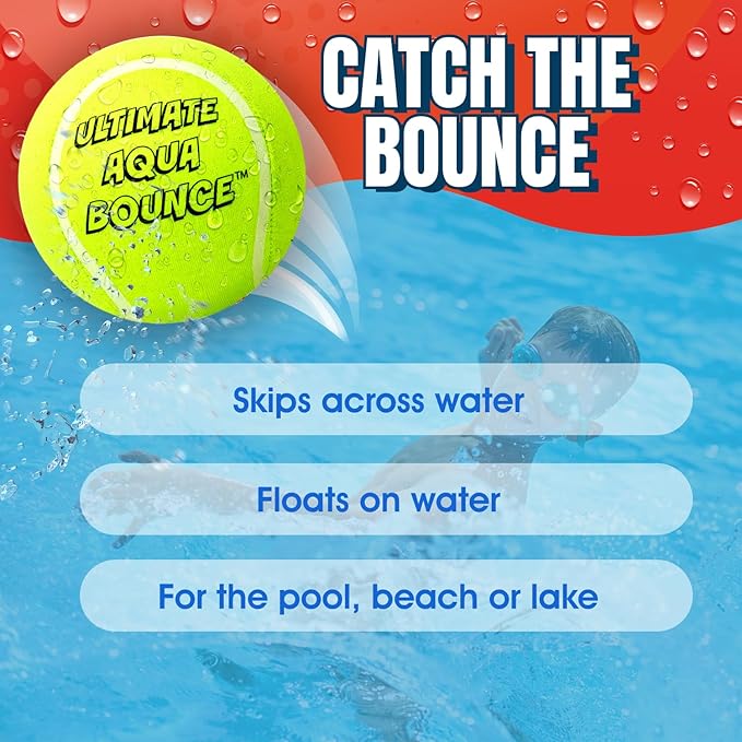 Activ Life Ultimate 2 Pack Larger 3” Water Skip Balls - Bouncing Balls for Swimming Pool & Beach Fun - Designs Include Baseball, Basketball, Volleyball, and Tennis for Kids, Friends, and Family